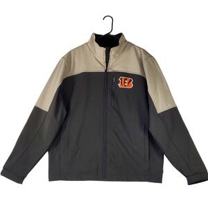 NFL Cincinnati Bengals Mens Large Softshell Full Zip Jacket Black Tan Two Tone